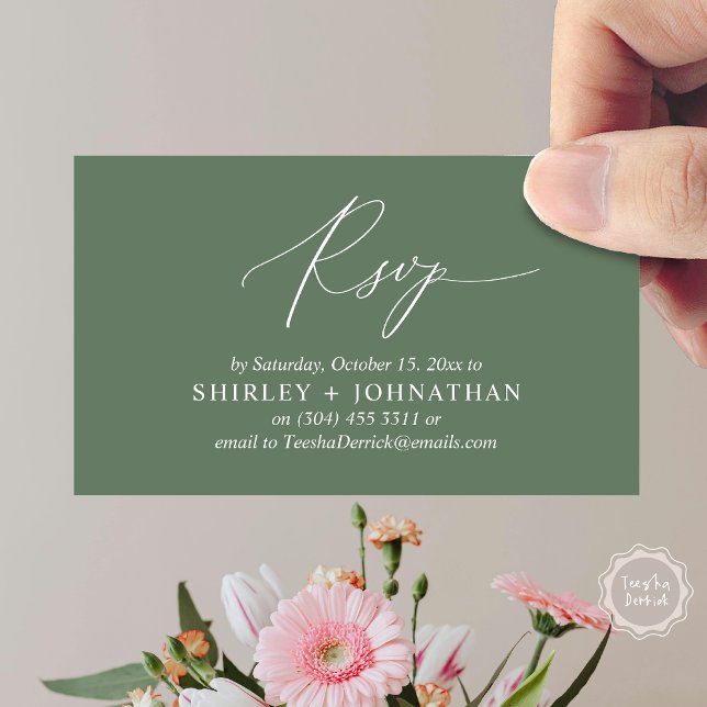 Wedding Invitation RSVP, Modern Romantic Reminder (Wedding Invitation RSVP Modern Minimalist Design Reminder Email Phone Texting in Greenery Sage Green)