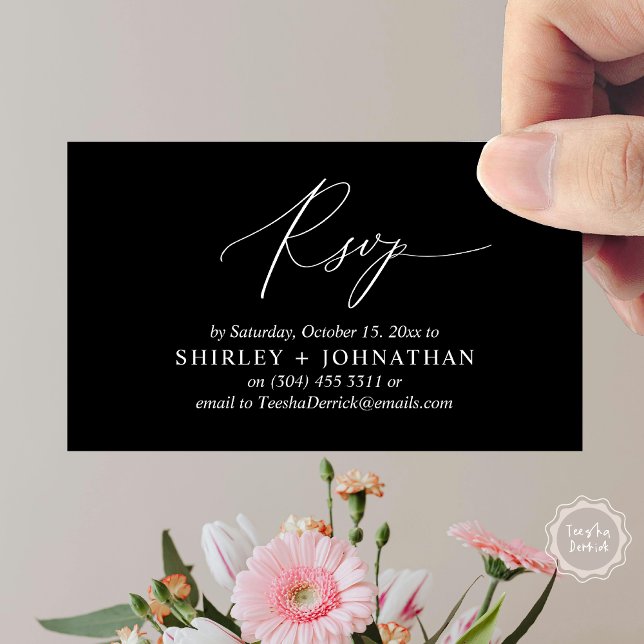 Wedding Invitation RSVP, Modern Romantic Reminder (Wedding Invitation RSVP Modern Minimalist Design Reminder Email Phone Texting in Classy Black White)