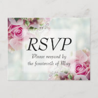 Wedding Invitation RSVP Postcard Pink Roses