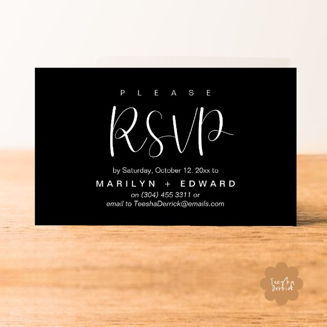 Wedding Invitation RSVP Reminder Enclosed Card (Wedding invitation RSVP via Phone or email respond reminder Enclosure Card in aesthetic Black White)