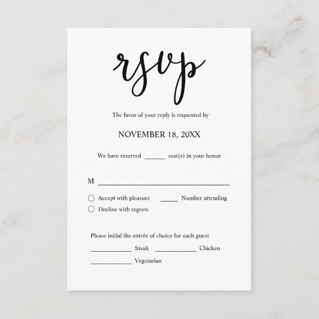 Wedding Invitation RSVP Respond, Meal options Card (Front)
