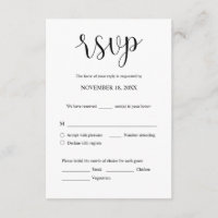 Wedding Invitation RSVP Respond, Meal options Card