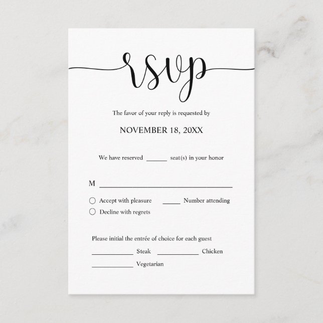 Wedding Invitation RSVP Respond, Meal options Card (Front)