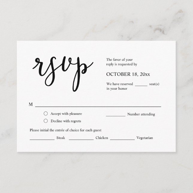 Wedding Invitation RSVP Respond, Meal Options Card (Front)