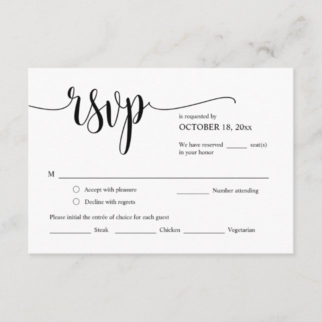 Wedding Invitation RSVP Respond, Meal Options Card (Front)