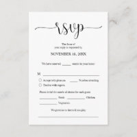 Wedding Invitation RSVP Respond, Meal options Card