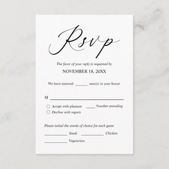 Wedding Invitation RSVP Respond, Meal options Card (Front)