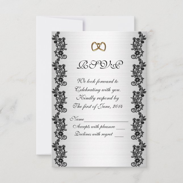 Wedding Invitation RSVP Satin-look black applique (Front)