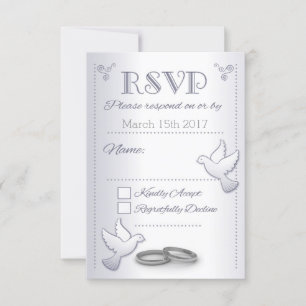 Wedding Invitation RSVP Silver Vintage Love Birds