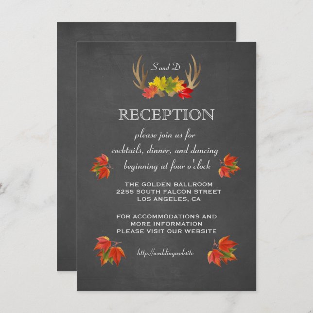 Wedding Invitation | Rustic Antlers Fall RECEPTION (Front/Back)