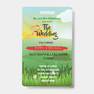 Wedding Invitation Rustic Festival Fields Fun  ID Badge