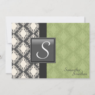 Wedding Invitation - Sage Green Damask Monogram
