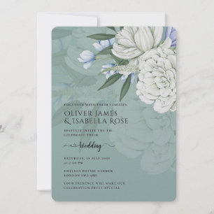 Wedding Invitation Sage Green & White Peonies
