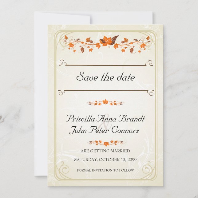Wedding Invitation Save The Date,Fall Leaves Theme (Front)