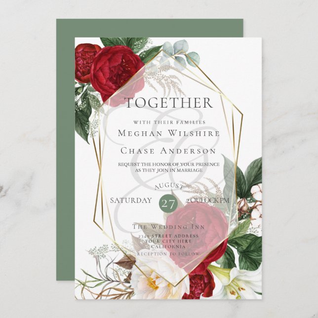 Wedding Invitation | Scarlet and Ivory Floral (Front/Back)