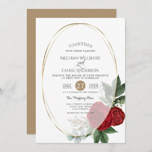 Wedding Invitation   Scarlet Peony Floral Oval
