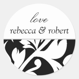 Wedding Invitation Seal Black White Damask Colours
