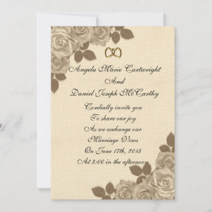 Wedding Invitation Sepia roses on linen