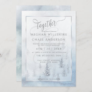 Wedding Invitation Silver Blue Winter Wonderland