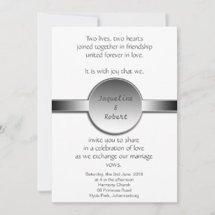 Wedding Invitation - Silver disk & ribbon