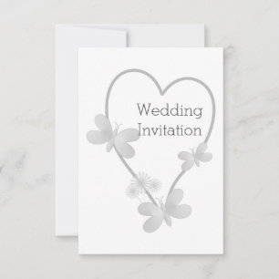 Wedding Invitation Silver Heart Butterflies
