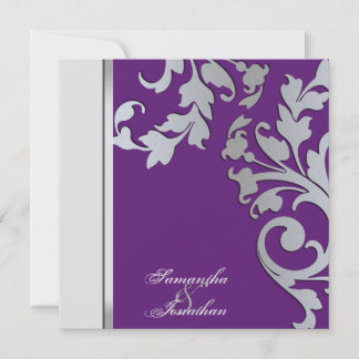 Wedding Invitation Silver Sparkle Floral Swirls