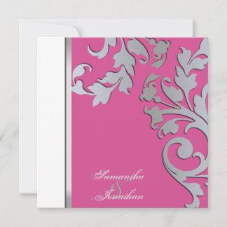 Wedding Invitation Silver Sparkle Floral Swirls