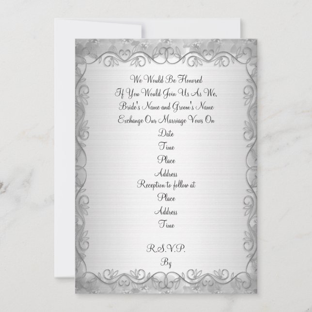 Wedding invitation Silvery White Satin Background (Front)