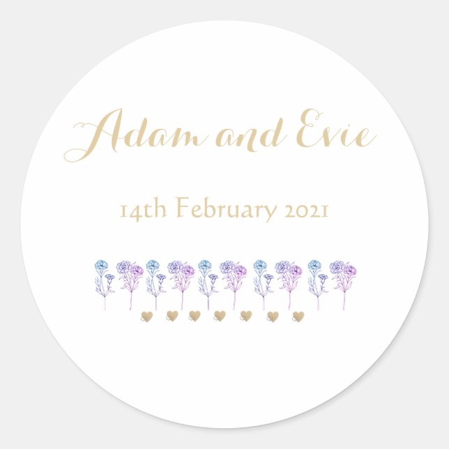 Wedding Invitation Simple and Elegant Carnations Classic Round Sticker (Front)