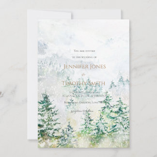 Wedding invitation snowy winter pine forest