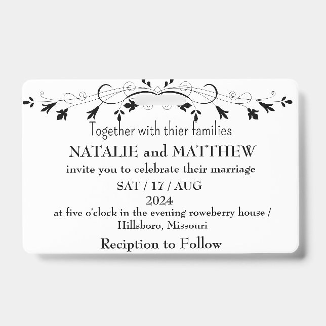 Wedding Invitation Template Se ID Badge (Front)