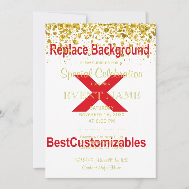 Wedding Invitation Template with Gold Confetti (Front)