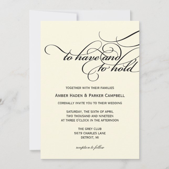 Wedding Invitation | To Have To Hold - Ivory (Front)