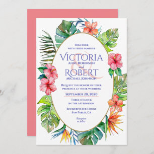 Wedding Invitation Tropical Floral Watercolor