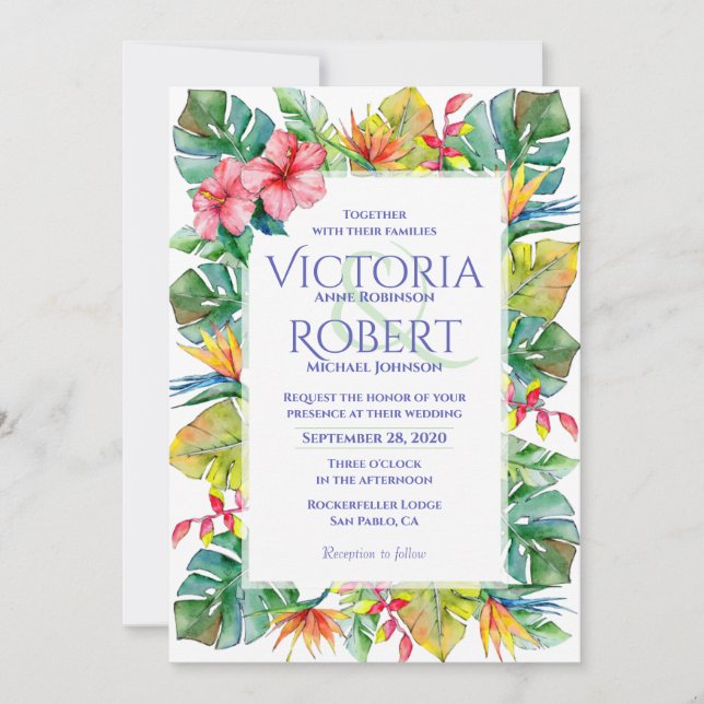 Wedding Invitation | Tropical Watercolor Floral (Front)