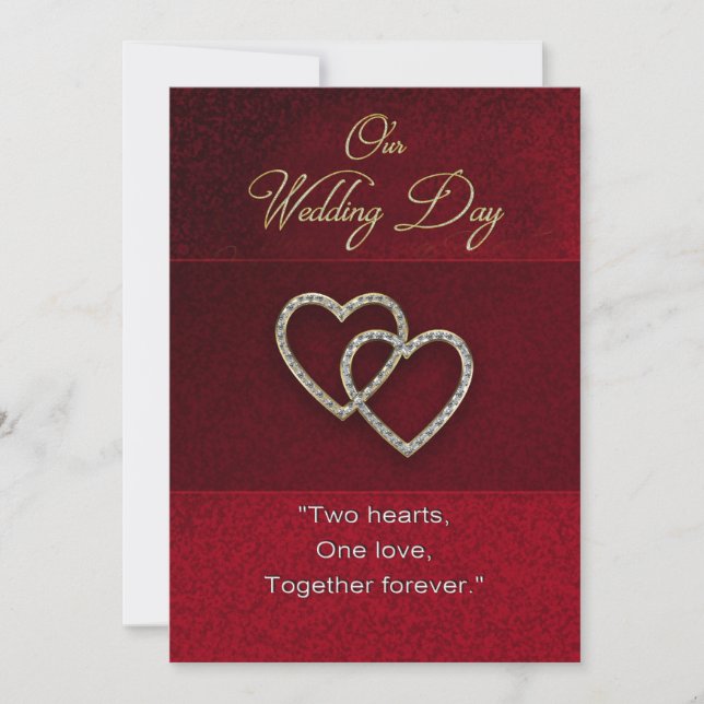 Wedding Invitation - Two Hearts are One - red/gold (Front)
