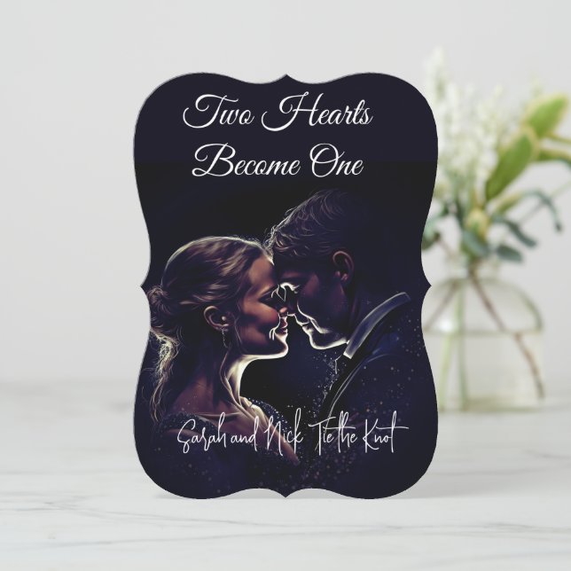 Wedding Invitation Two Hearts Become One (Standing Front)