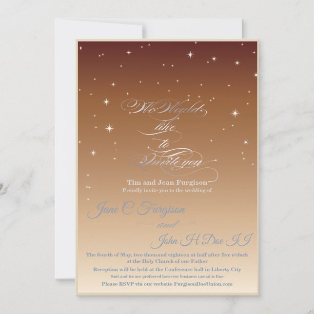 Wedding invitation under the stars dusk (Front)