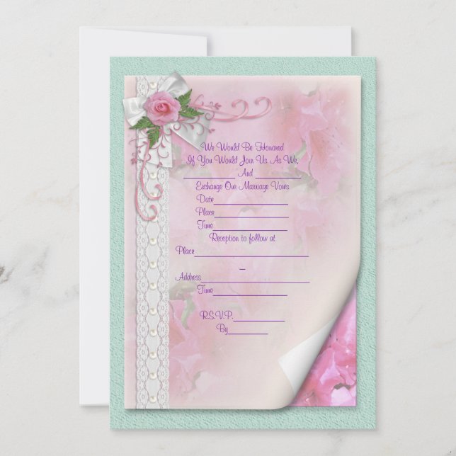 Wedding Invitation victorian rose (Front)