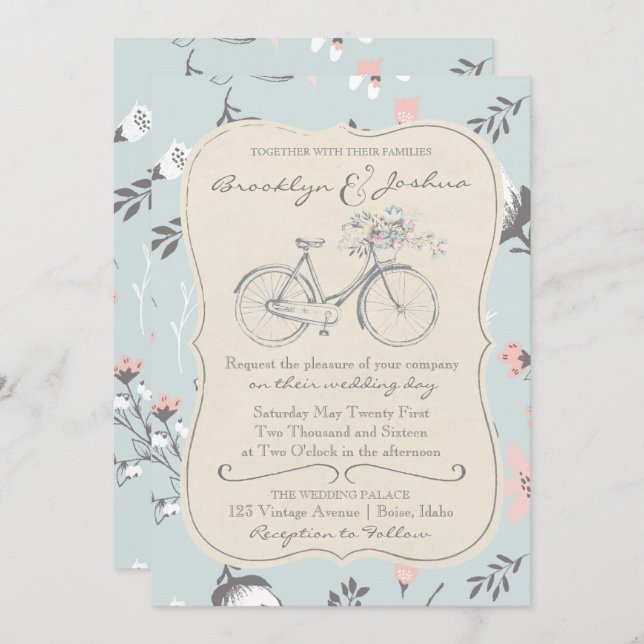 WEDDING INVITATION | Vintage Bicycle Love Wedding (Front/Back)