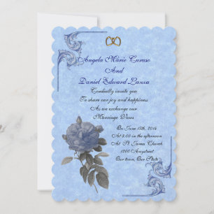 Wedding invitation vintage blue rose