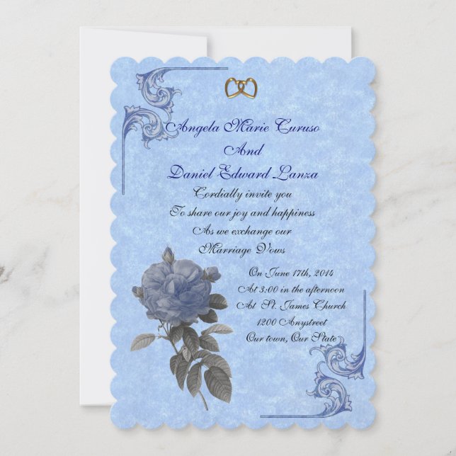 Wedding invitation vintage blue rose (Front)