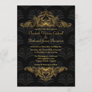 Wedding Invitation Vintage Gold filigree   black
