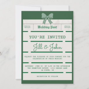 Wedding Invitation Vintage Newspaper with Bow