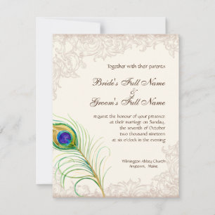Wedding Invitation Vintage Peacock Feather Etched
