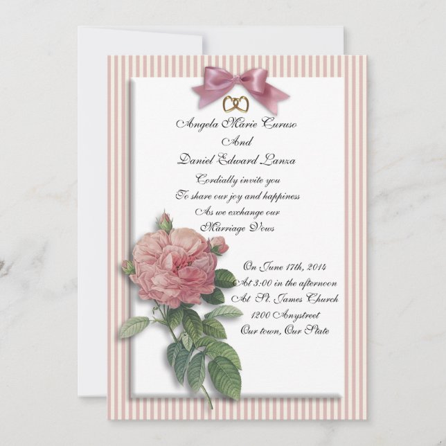 Wedding invitation vintage rose shabby chic (Front)