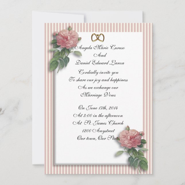 Wedding invitation vintage roses shabby chic (Front)