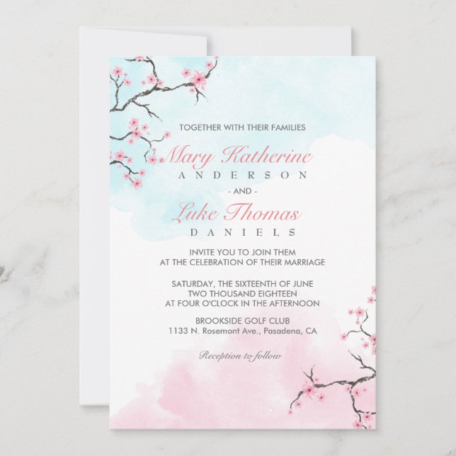 Wedding Invitation | Watercolor Cherry Blossom (Front)