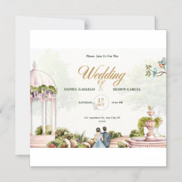 Wedding Invitation – Watercolor Garden Gazebo Desi