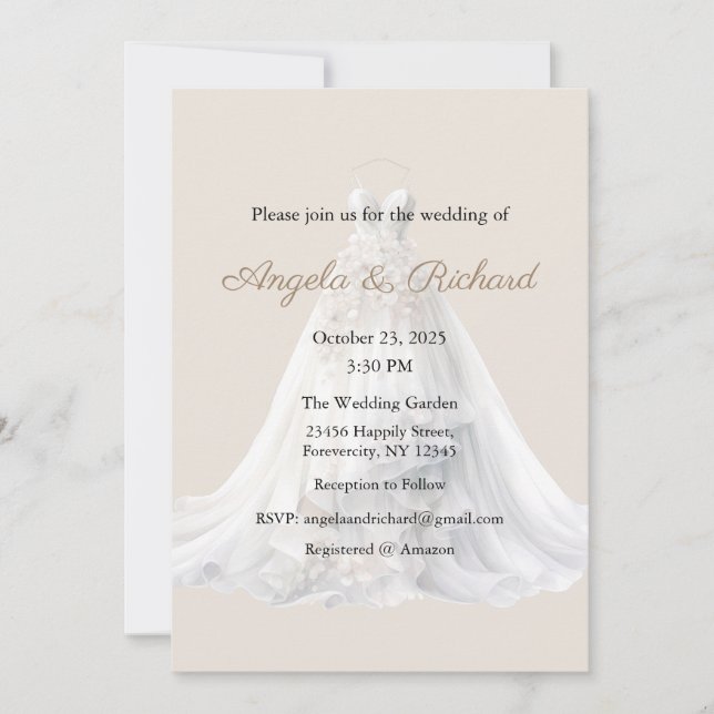 Wedding Invitation, Wedding Dress Invitation (Front)